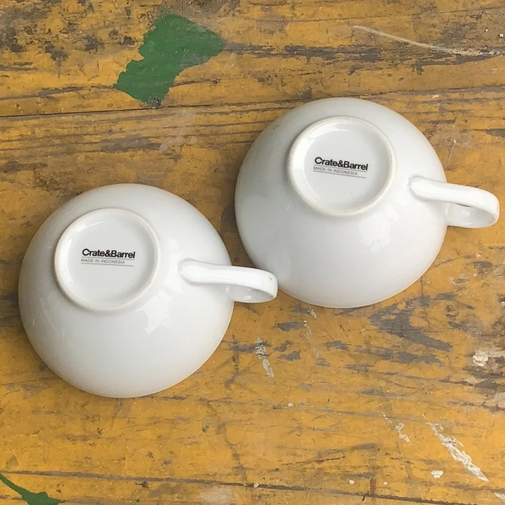 Two White Crate & Barrel Tea Coffee Mugs Cups